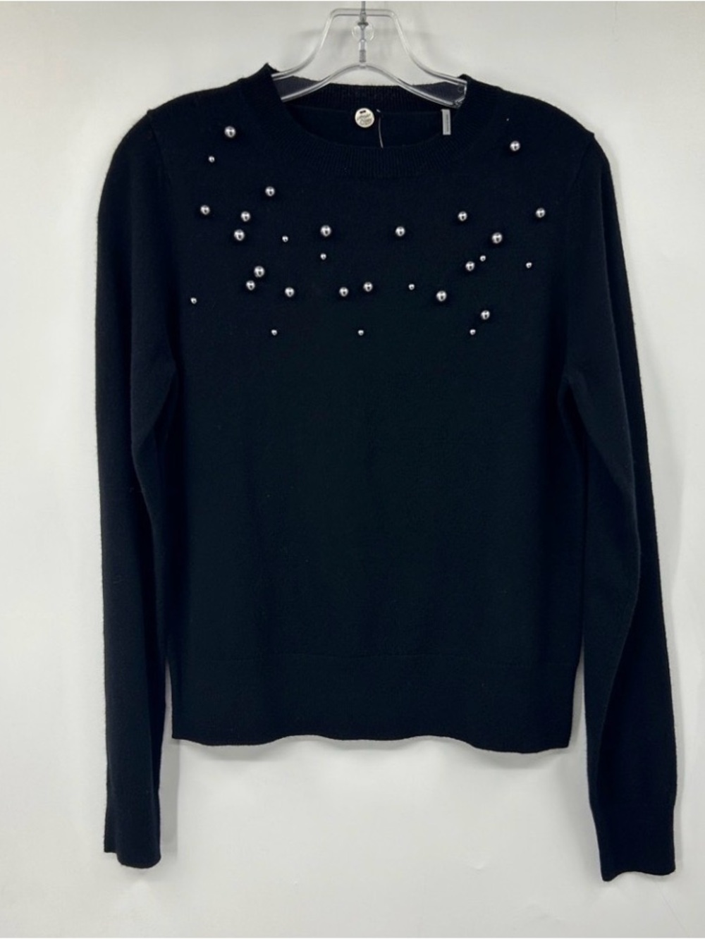 Margaret O’Leary Wool Cashmere Black Pearl Embellished Crewneck Sweater Size M